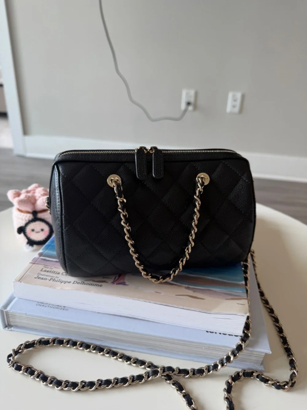 Chanel Caviar Quilted Barrel Clutch With Chain Black